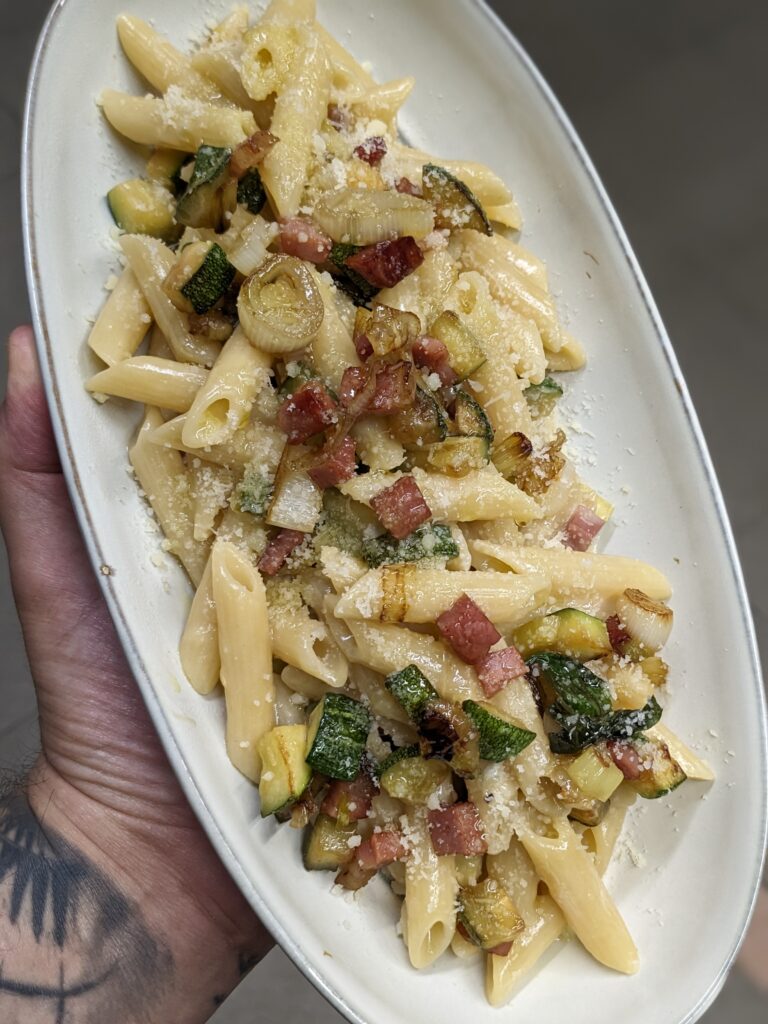 Pasta zucchine e pancetta