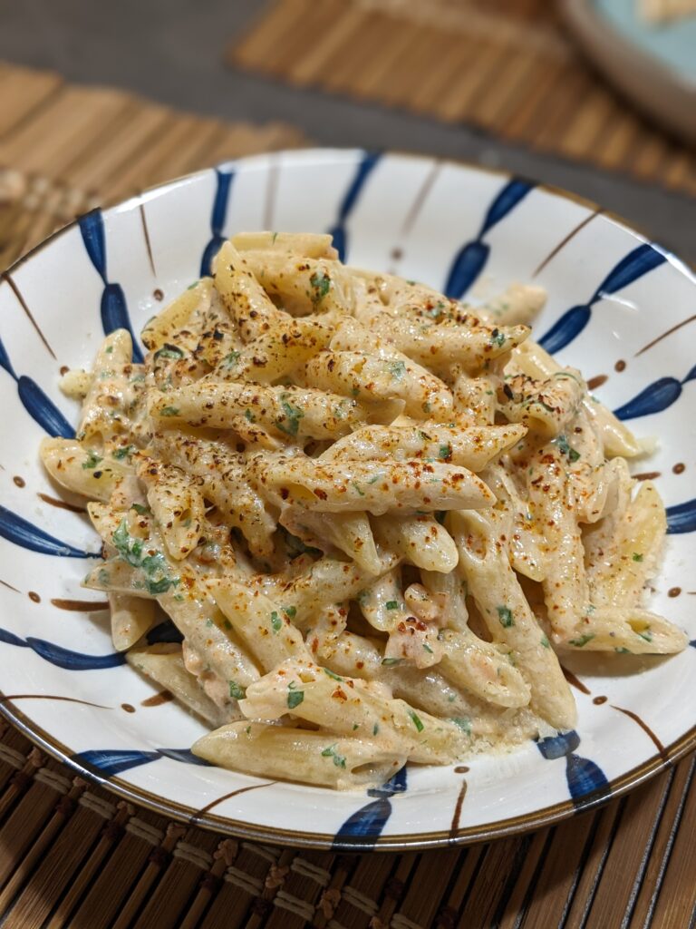 Penne con salmone alla fiamma